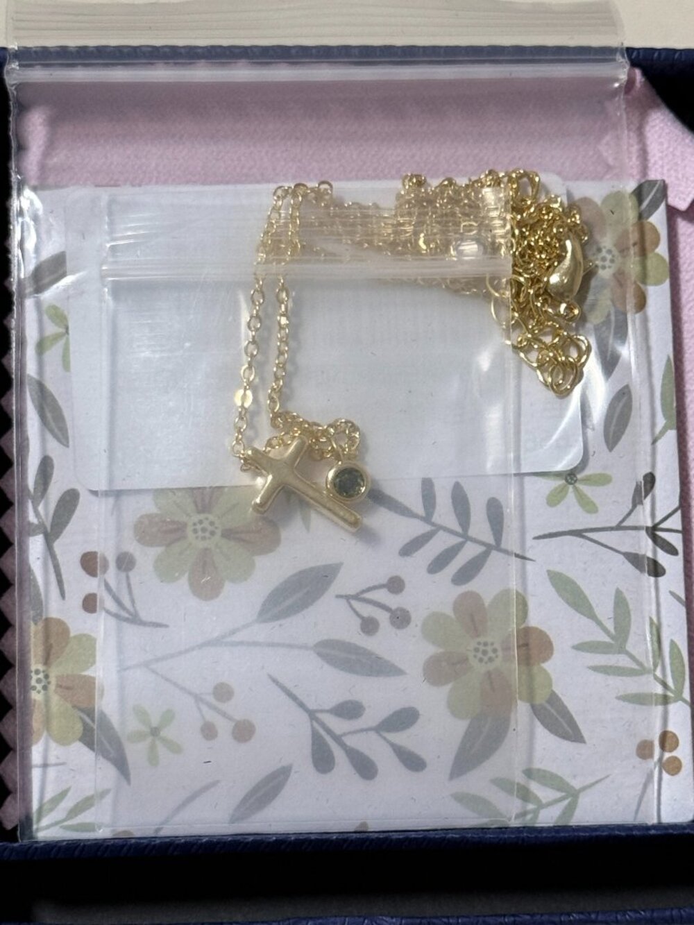 Cross Gold Birthstone Necklace, 14K Gold Plated - 08-Aug-Lab Peridot